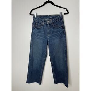 Old Navy Extra High Rise Sky-Hi Wide Leg Jeans Raw Edge Hem Dark Wash 0